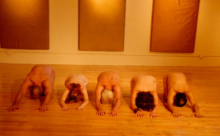 Naked group yoga